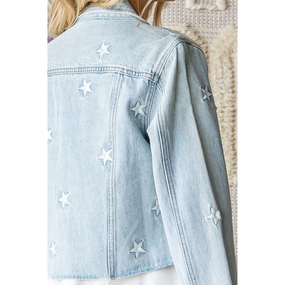 "Starboard" Star Embroidered Denim Jacket in Lt Wash - Picture 4 of 10